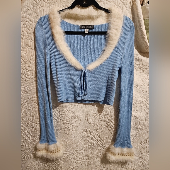 Fluffy Blue Tie Up Cardigan - Picture 1 of 3